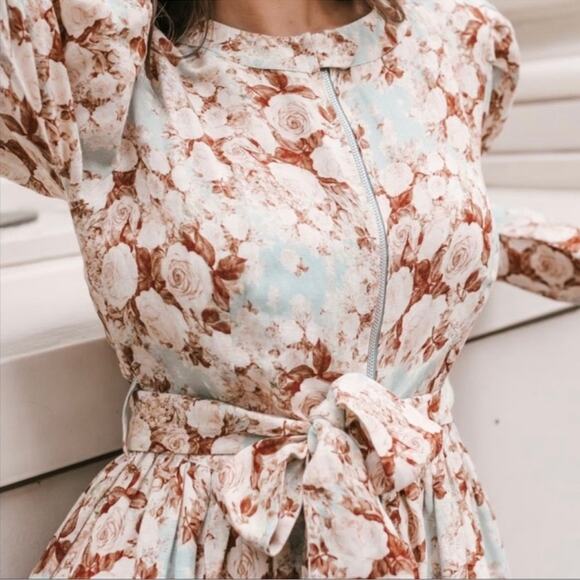 Ivy City Co Oakley Floral Long Sleeve Belted Linen Dress size XS NEW - Picture 3 of 10